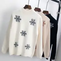 

2019 fashinablel round neck lady Christmas winter sweater women high quality mohair jumpers knitted snowflake pullovers