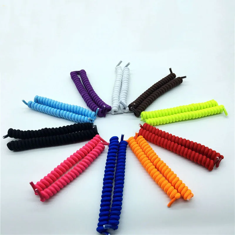 1pair Curly Elastic Shoelaces No Tie Trainer Kids Shoe Laces Colours