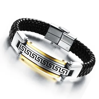 Mecylife Stainless Steel Clasp Leather Greek Key Jewelry Bracelet - Buy ...