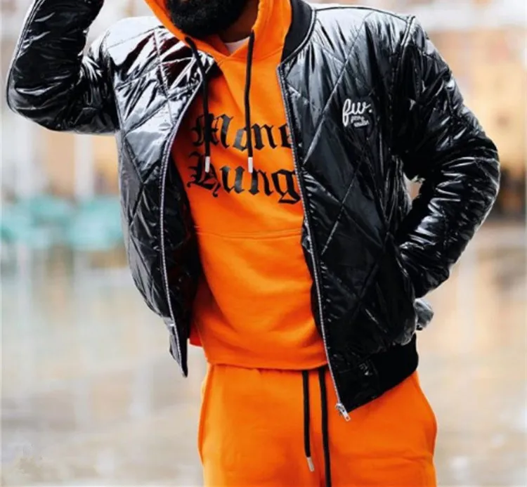 Wholesale Custom Orange Printed Letter Hoodie Fashion Strap Sports Men Tracksuit