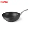 Contemporary Hard-Anodized Aluminum Nonstick Cookware Flat-Bottom Wok Pan, Black