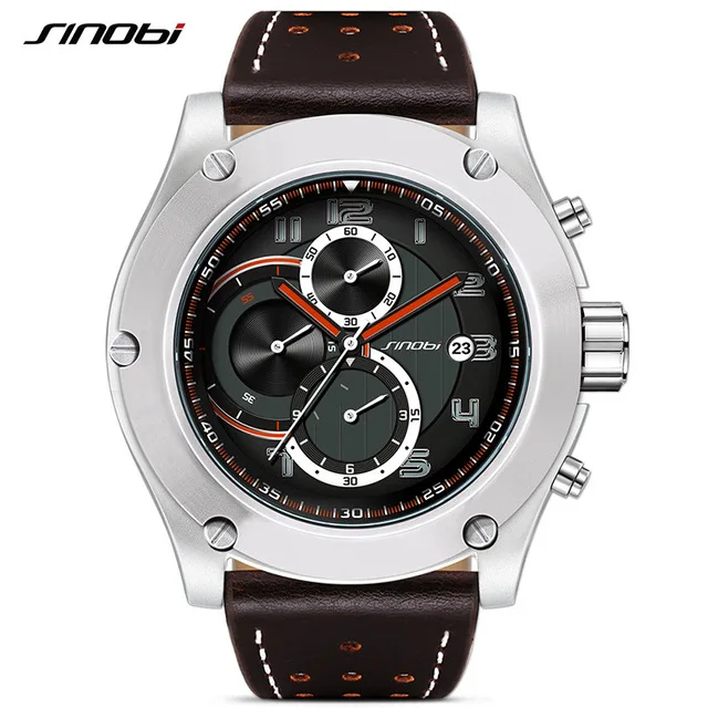 SINOBI 9648 Mens Sport Quartz Watches Casual Military Waterproof Chronograph Wristwatch Relogio Masculino, 3 colors for you choose
