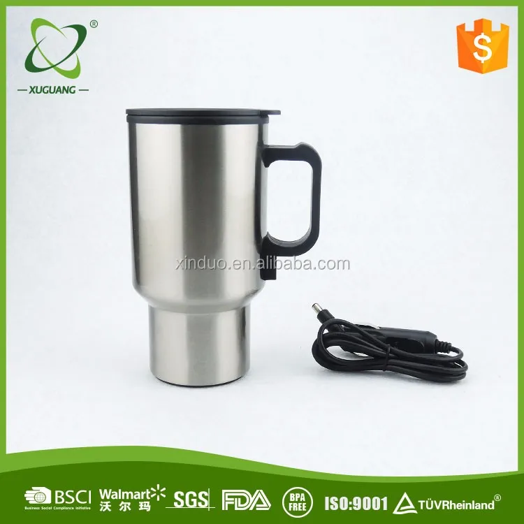 16oz Electric Heated Travel Coffee Cup Mug + Car 12v Adapter+usb,Double