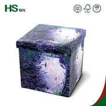 HStex leather printed folding ottoman square storage ottoman