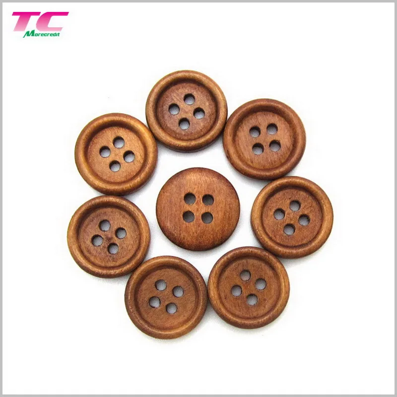 

Stock 15mm Round 4 Holes Wood Sewing Button Factory, Custom Laser Brand Baby Clothing Wood Button For Garment
