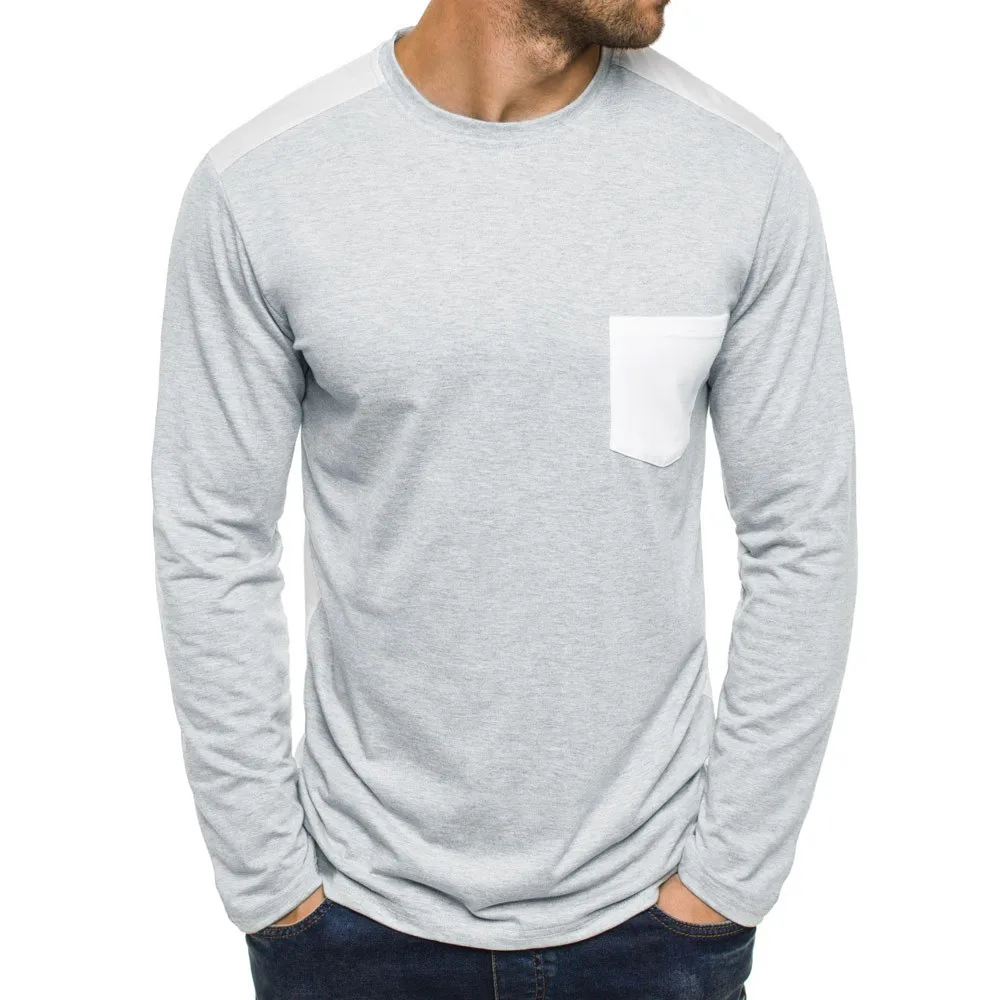 

280482 Mixed Fabric Cotton Men Long Sleeve T-shirt round neck casual style