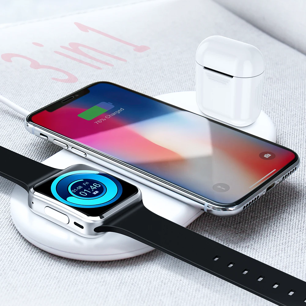 

Free Shipping RAXFLY 10W 3 in 1 Wireless Charger for iPhone Fast Wireless Charging For i Watch