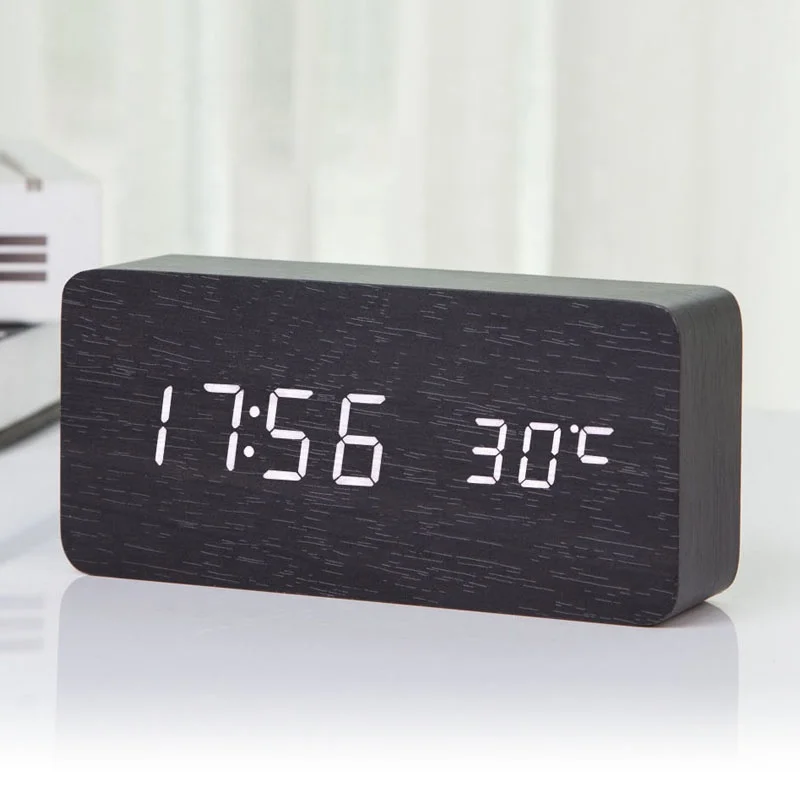 

KH-WC003 Big LED Display Hotel Decoration Children Kids LED Wood Wooden Alarm Clock