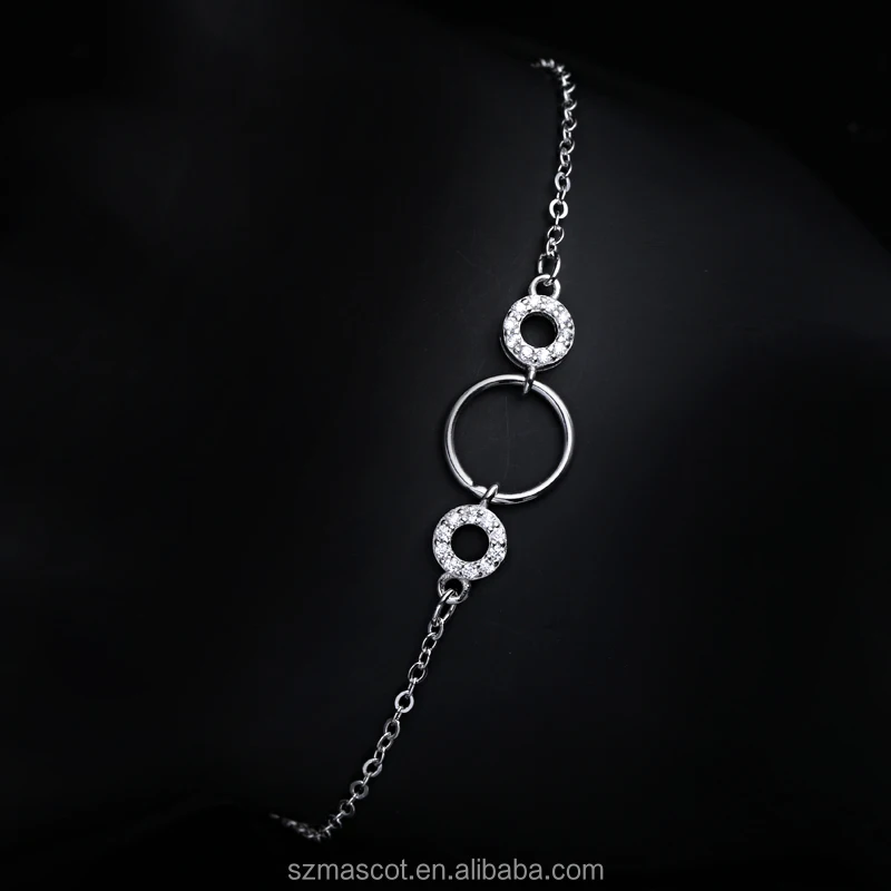 

925 Sterling Silver Simple Elegant Circle Charm Chain Bracelet, White