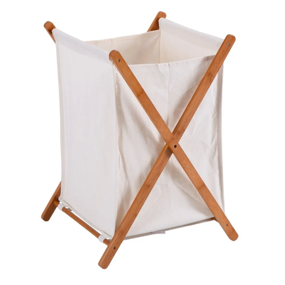 Houselin Large High Quality Foldable Wood Canvas Basket Of Laundry ...