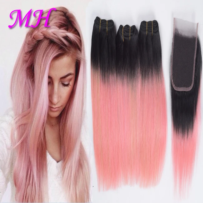 Human Hair Pink Weave Bundles Pink Hair Dye Ombre Hair Extension