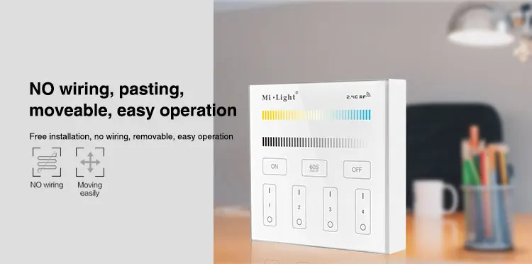 Milight B2 4-zone Cct Adjust Touch Panel Remote Wall Mounted Controller ...
