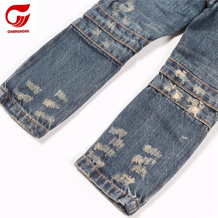 
custom casual boy washed ripped biker jeans kids denim pants 