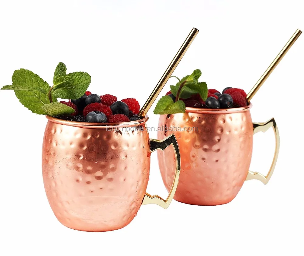 

Moscow Mule Copper Mugs 2 packs ,550ml Stainless Steel with Copper-plated - Cocktails Drink cup ,hammered moscow mule mug