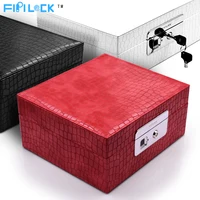 

Luxury Wood material PU leather fingerprint lock jewelry box with logo