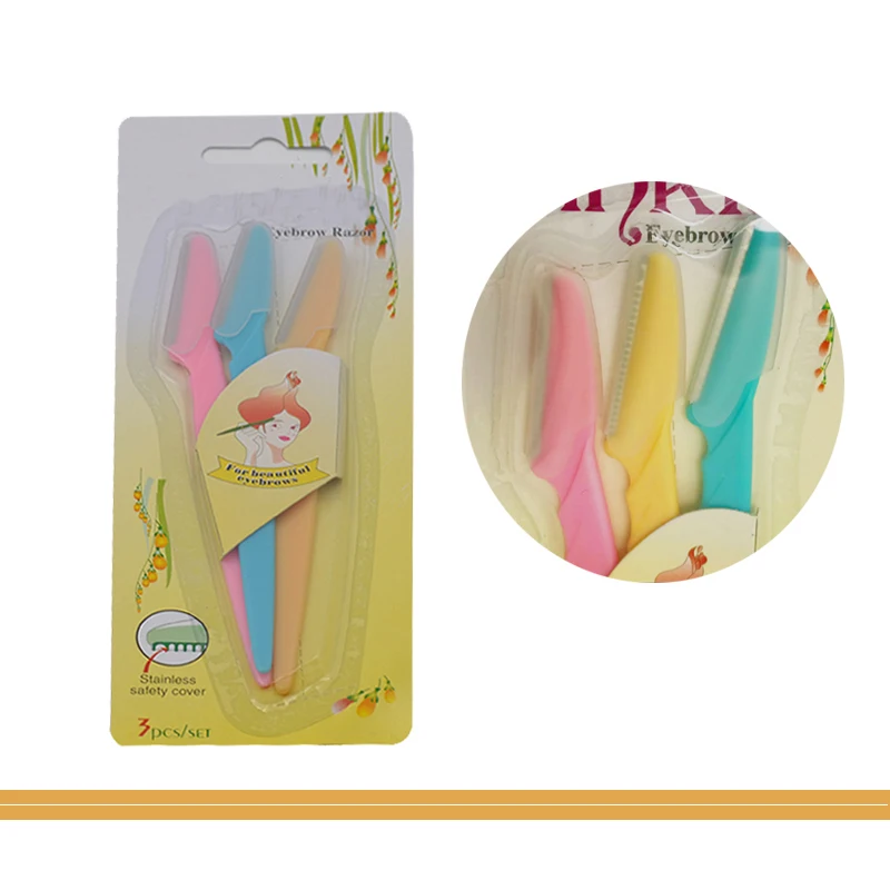 
Colorful durable Plastic Handle makeup tool 3PCS Tinkle eyebrow razor set 