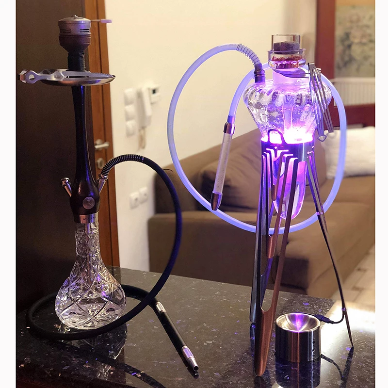 

high quality shesha nargile tobacco smoke accessories water pipes stainless steel stand medusa hookah, Transparent