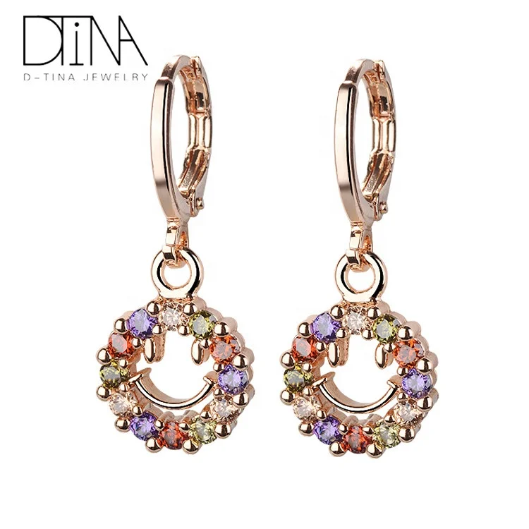 

DTINA Wholesale Statement CZ Stone Smiley Face Drop Earrings For Ladies