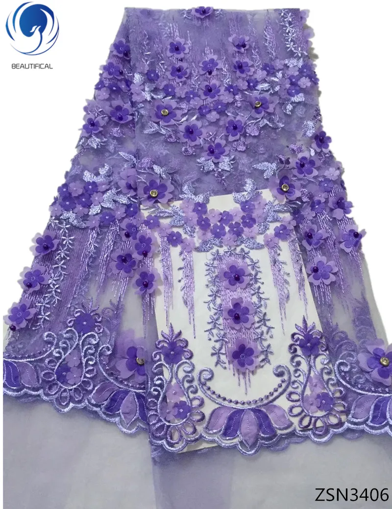 

Beautifical Wholesale purple 3d lace fabric hot sale embroidered african fabrics lace beaded french lace bridal ZSN34, 8 colors