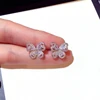 Kaimei 2018 fashion jewelry AAA zircon feather butterfly wing earrings for small girls,fashion crystal butterfly stud earrings
