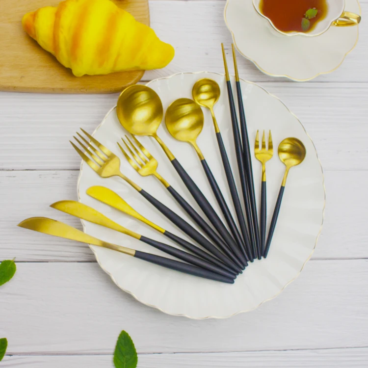 

Gifts For Wedding Guests Golden Black Cutlery, Gold plated+black handle