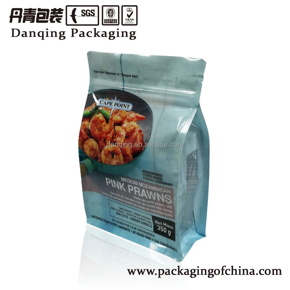 Guangdong DQ printed Qual side sealed flat bottom zipper bag for Prawns packaging