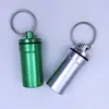 Waterproof Capsule Shape Mini Portable Aluminum Metal Pill Box with Keychain