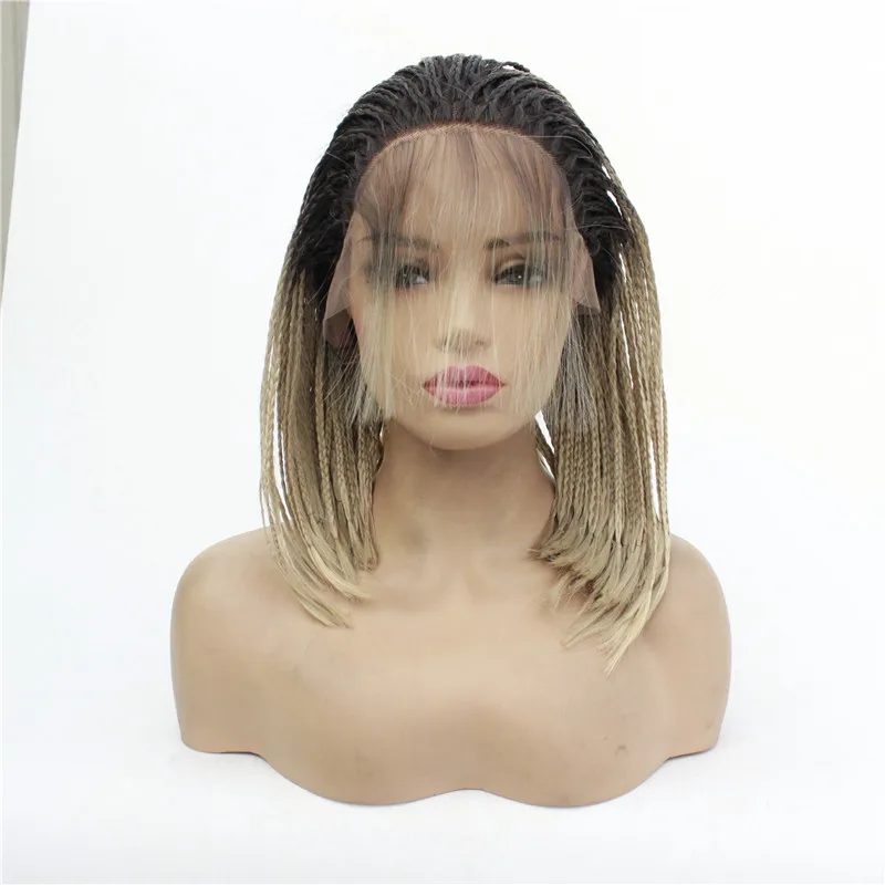 

Short Bob Black to Blonde Braids Hair Synthetic Lace Front Wigs, Pic showed