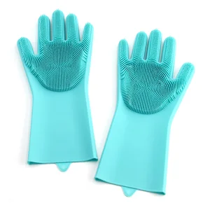 Image of 240g/Pair Geschirrhandschuh Reusable Magic Silicone Dish Washing Sponge Scrubber Cleaning Gloves Guantes de lavavajillas
