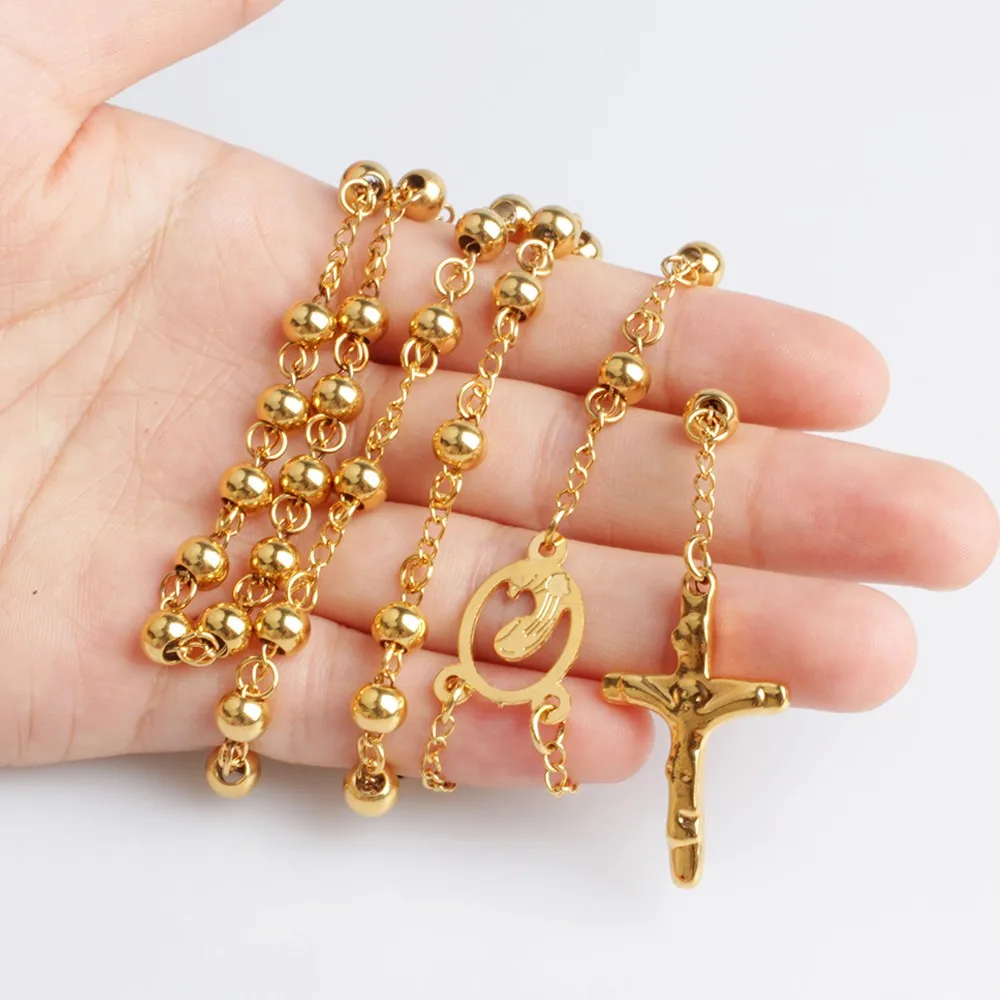 Popular Mexican Cross Necklace Religious Dubai Gold Chain Rosary