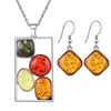 2Pcs Fashion Insect Distinctive Amber Imitation Wedding Necklace Earrings Jewelry Sets