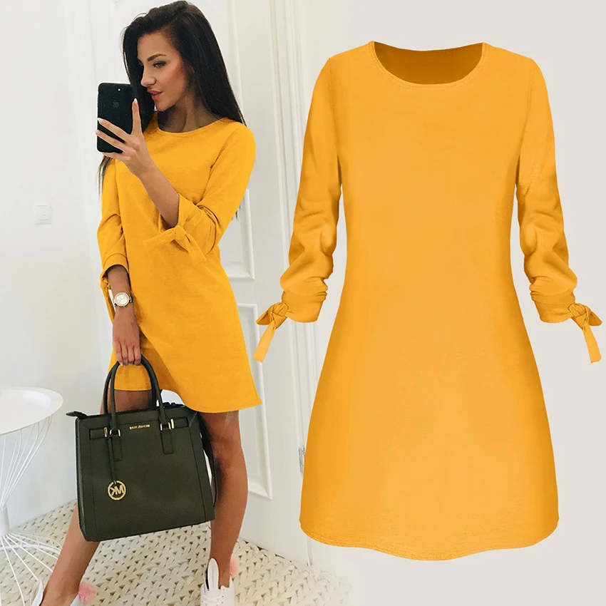 

2019 Best Selling Spring summer autumn solid color dress casual O-neck dress indian dress