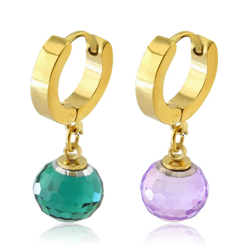 

Latest Design Stainless Steel Gold Plated Hoop Earring with stone ball pendant