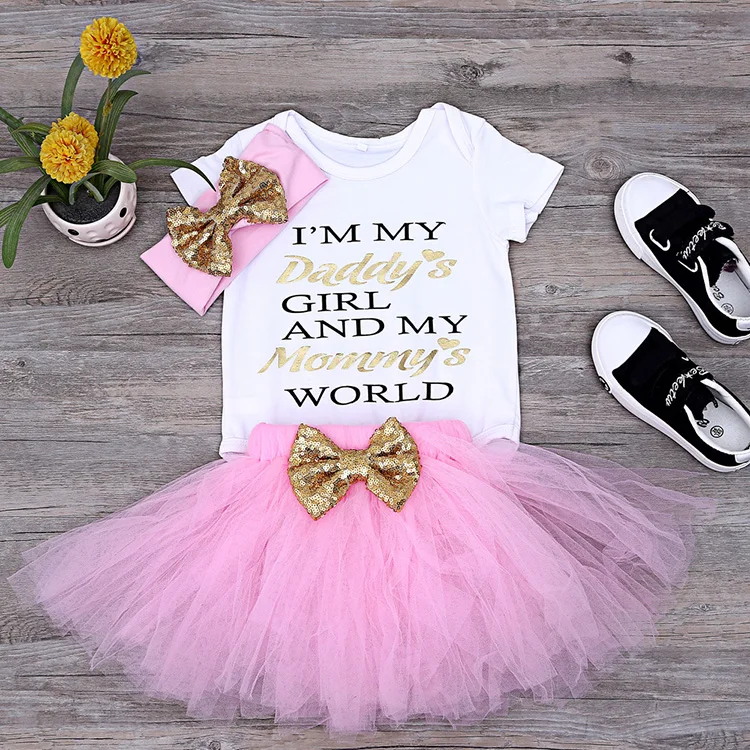 3 pieces 0-24M Newborn Baby Girl Cotton Romper + tutu Dress+Headband Outfits Clothes Set Flower Bowknot Baby Clothing