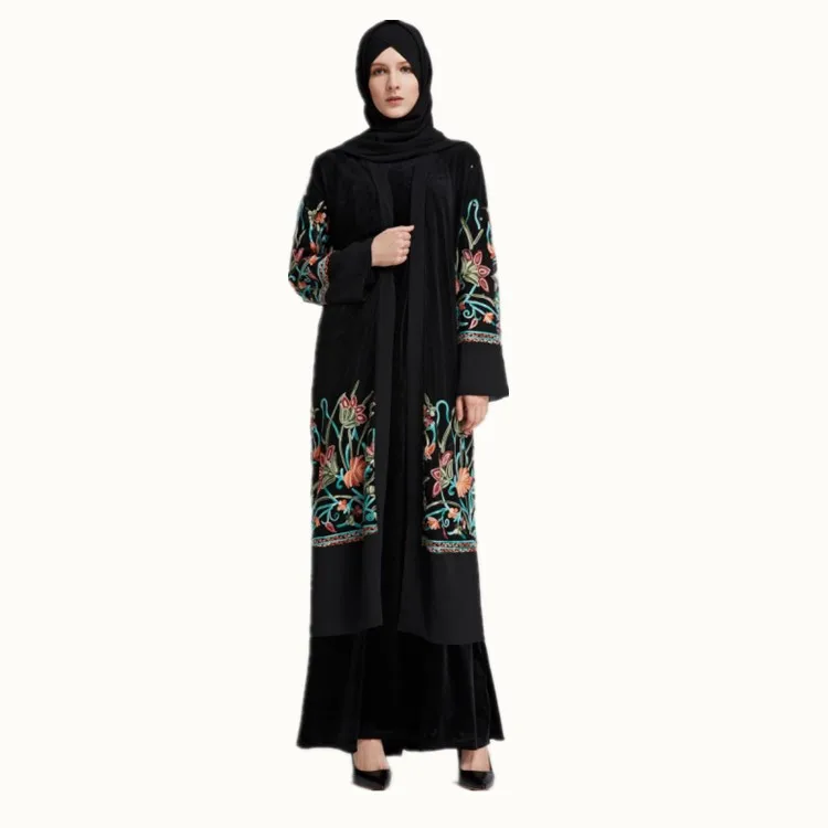 

Top quality fancy black embroidery women open abaya dubai abaya wholesale