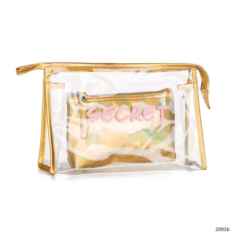 

The new sell like hot cakes Dazzle colour PVC travel transparent waterproof cosmetic bag set Holographic package, Customized colors