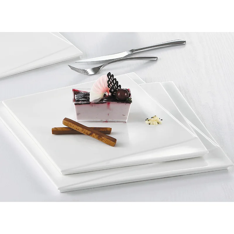 Fully Flat White Ceramic Square Round Dinner Plate Pizza Plate Dessert Sushi Plate Porcelain