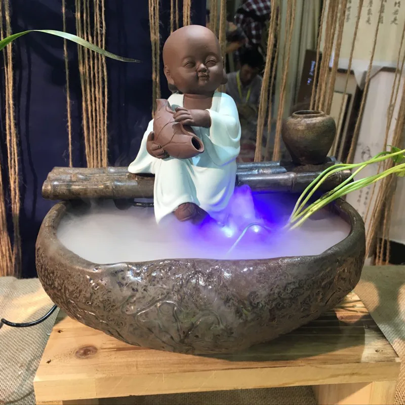 

Ceramic Cute Sandy Fengshui Ornament Office Bonsai Home Decor Craft Air Humidifier Water Fountain Atomizer Wedding Gift, As picture