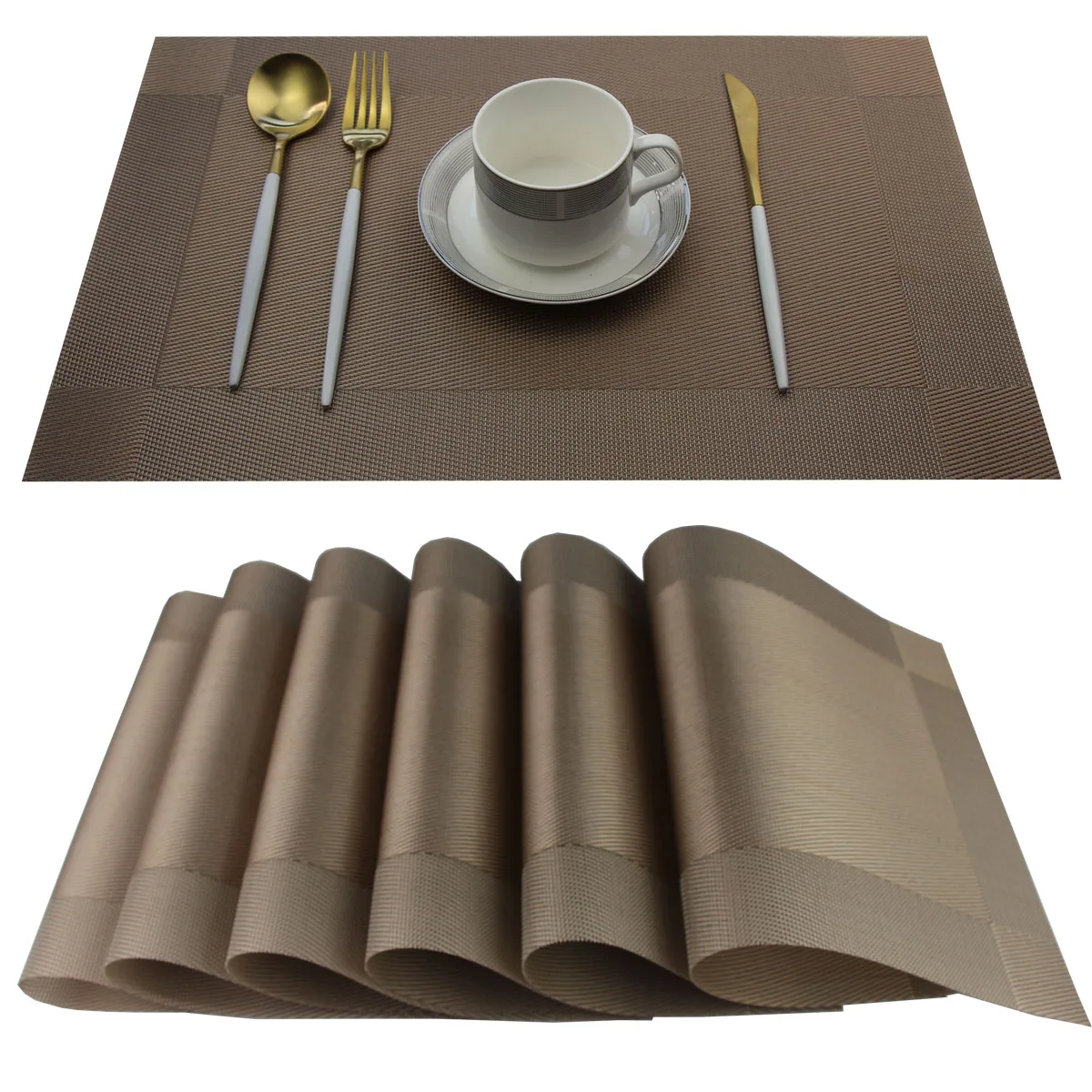 Luxury Placemats Gold Sliver Brown Color Place Mat Plastic Vinyl Woven ...