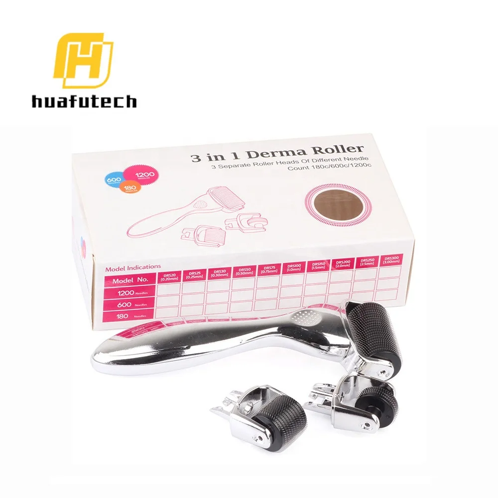 

Huafu factory wholesale metallic 3 in 1derma roller microneedle skin roller therapy system, Customized;any pms color is available