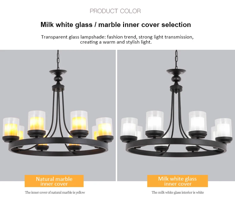 110-220V E27 4 6 8 10 heads glass lampshade marble cover American decor dinning room table pendant light chandelier