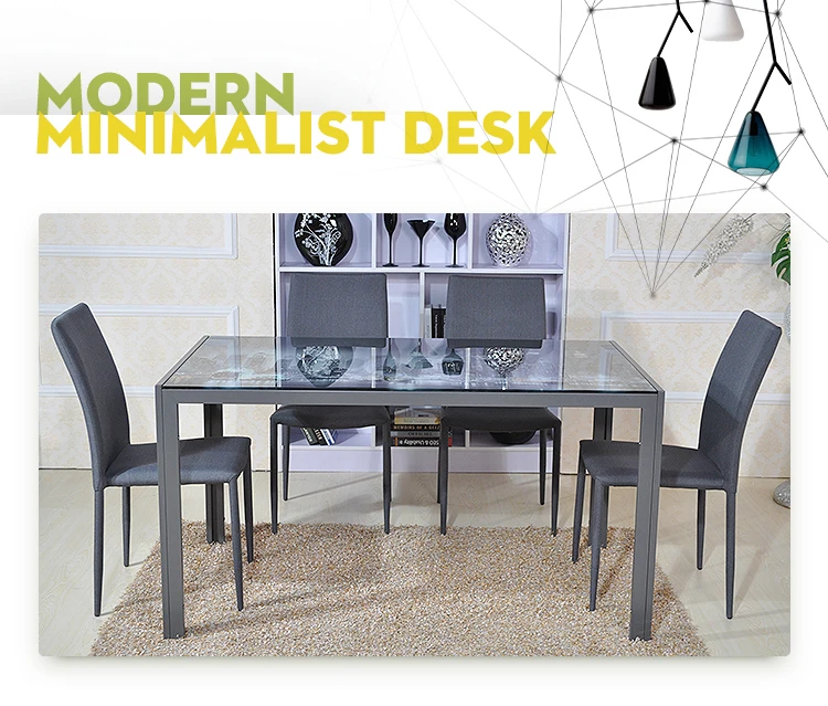 Modern Dining Room Design 6 Seaters Blue Tempered Glass Dining Table