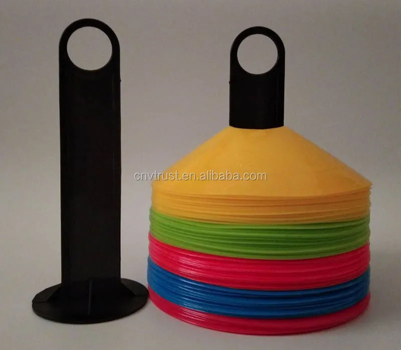 

Pro Disc Cones (Set of 50) with Holder for Training, Football, Kids, Sports, Field Cone Markers, Yellow, blue, red, green, orange