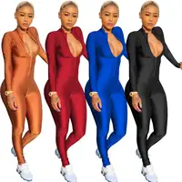 

2019 Latest Design Women Long Sleeve Half Zip Jumpsuit One Piece Bodycon