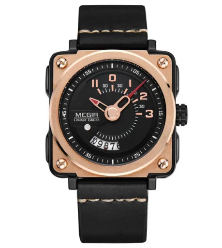 

MEGIR 2040 Megir Square Mens Top Brand Luxury Watch Sport Quartz Waterproof Clock Men Quartz Wristwatch Relogio Masculino