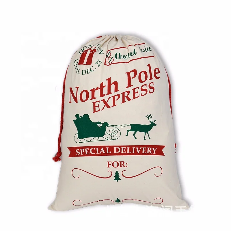 
natural cotton canvas santa sacks wholesale christmas drawstring bag 
