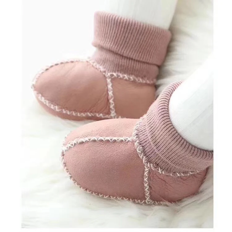 

Handmade soft sheep fur leather baby sock shoes prewalker boots, Brown pink black red yellow blue purple gray