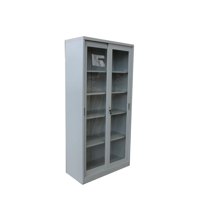 Steel Book Shelf With 2 Sliding Glass Door Knock Down Cabinet