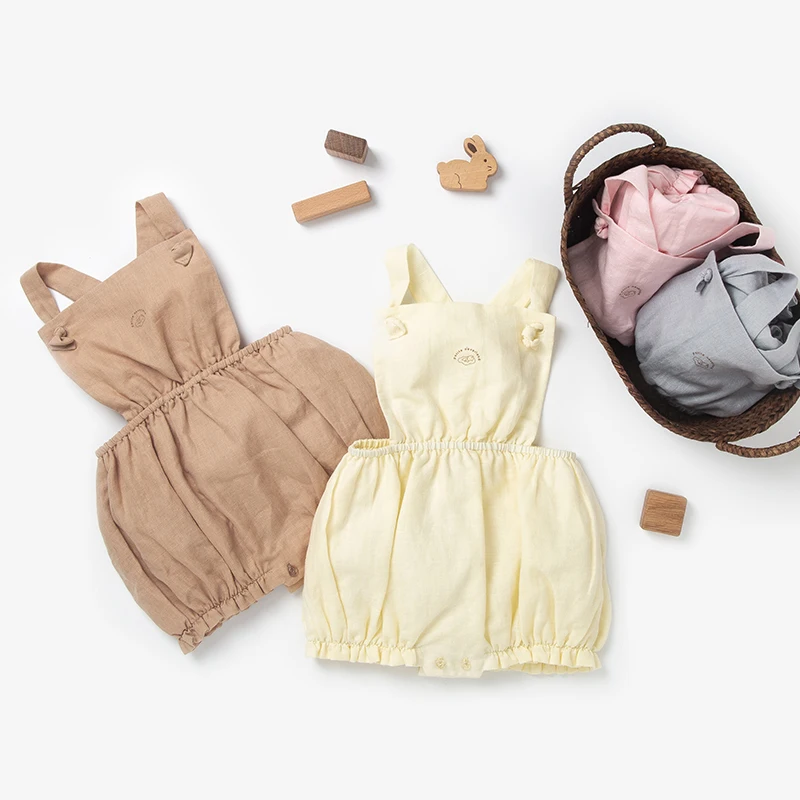 

organic linen baby boy girl clothes romper overalls for autumn winter