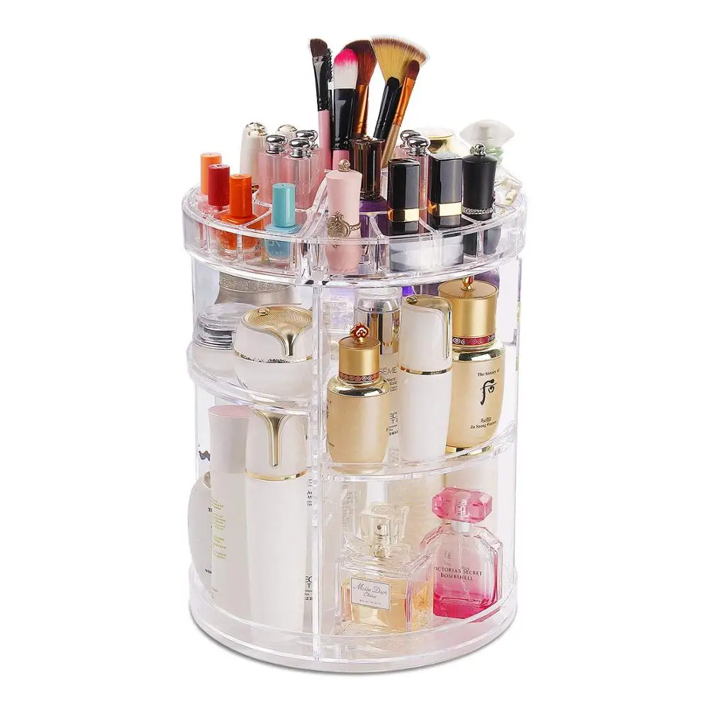 

high-quality Clear Transparent large Rotating professional Cosmetic Storage Box Acrylic 360 degree rotation Makeup Organizer